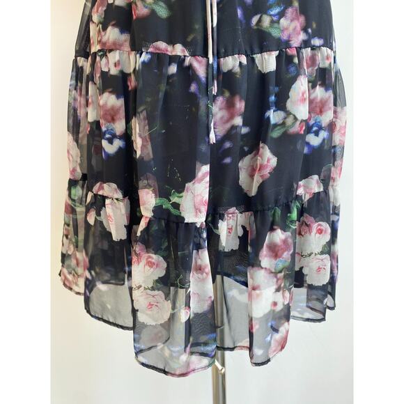 REBECCA MINKOFF Floral A Line Floral Mini Dress Black Rose Tiered Skirt XS - Picture 8 of 14